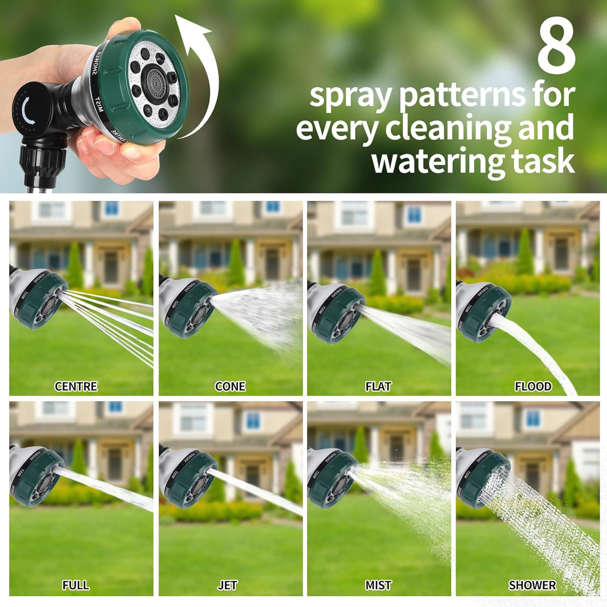 Watering Wand for Garden Hose, 17.5 Inch, 8 Spray Patterns, Garden Hose Nozzle with Thumb Flow Control, Adjustable Water Sprayer with Pivoting Head, Ideal for Hanging Baskets and Shrubs