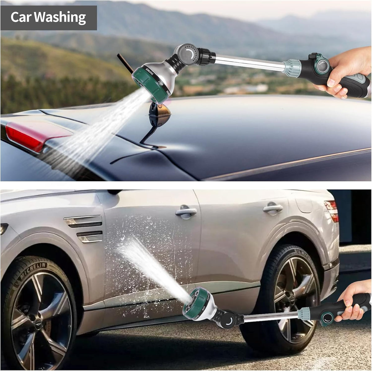 Watering Wand for Garden Hose, 17.5 Inch, 8 Spray Patterns, Garden Hose Nozzle with Thumb Flow Control, Adjustable Water Sprayer with Pivoting Head, Ideal for Hanging Baskets and Shrubs