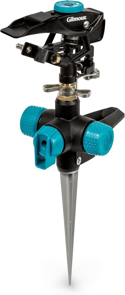Heavy Duty Circular Water Sprinkler with Spike Base, Rotating Sprinkler Head with Adjustable Spray Pattern, Lawn Sprinkler for 5800 Sq Ft Coverage