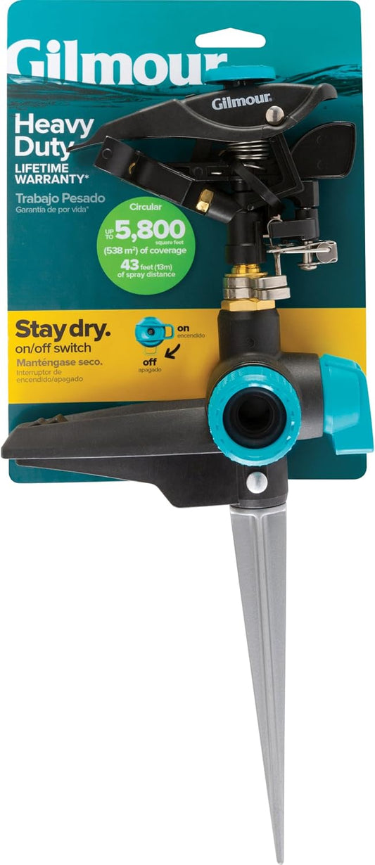 Heavy Duty Circular Water Sprinkler with Spike Base, Rotating Sprinkler Head with Adjustable Spray Pattern, Lawn Sprinkler for 5800 Sq Ft Coverage