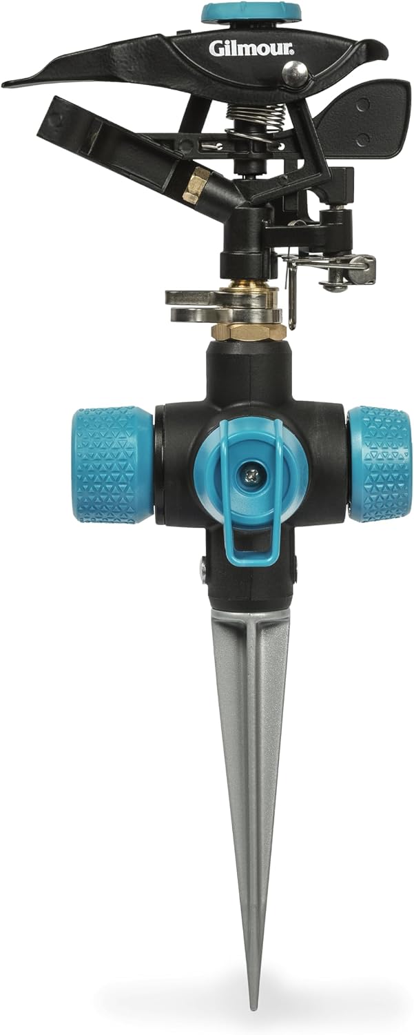 Heavy Duty Circular Water Sprinkler with Spike Base, Rotating Sprinkler Head with Adjustable Spray Pattern, Lawn Sprinkler for 5800 Sq Ft Coverage