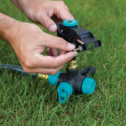 Heavy Duty Circular Water Sprinkler with Spike Base, Rotating Sprinkler Head with Adjustable Spray Pattern, Lawn Sprinkler for 5800 Sq Ft Coverage