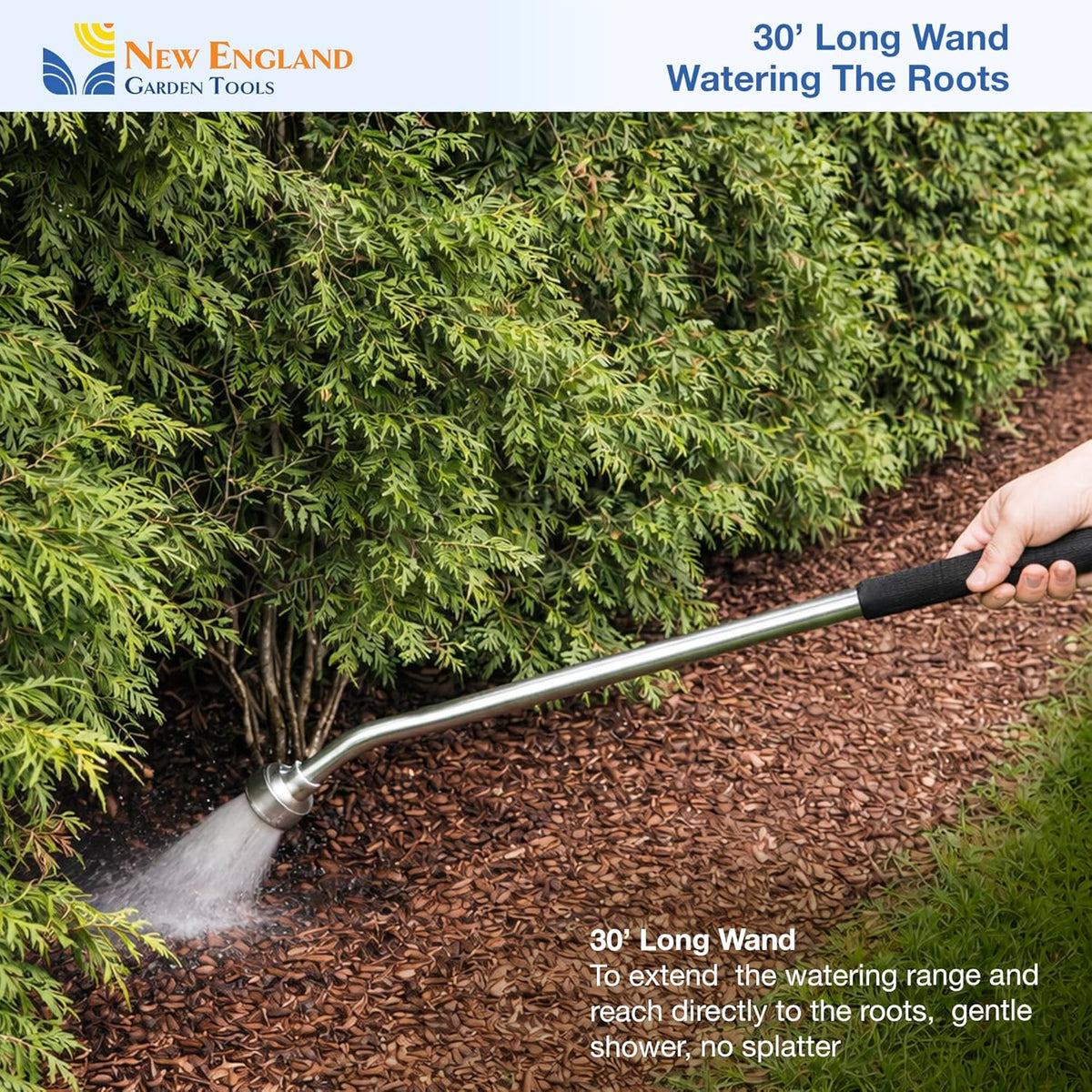 30 Inch Soft Rain Watering Wand 600003, Gentle Shower Spray, Heavy Duty Lightweight Metal Build, Comfort Grip, Flow Control Shut Off Valve, for Plants, Yards, Cars & Pets