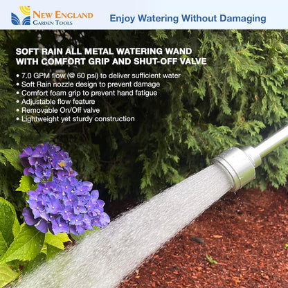 30 Inch Soft Rain Watering Wand 600003, Gentle Shower Spray, Heavy Duty Lightweight Metal Build, Comfort Grip, Flow Control Shut Off Valve, for Plants, Yards, Cars & Pets