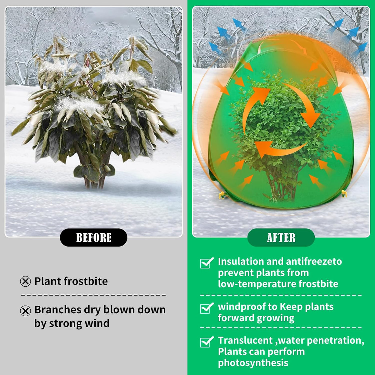2 Pack Pop Up Winter Plant Covers, 22x22x23" Freeze Protection Shrub Covers