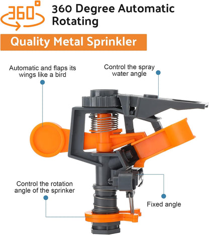 6 Pack Pulsating Sprinklers with Metal Spike, 360° Adjustable Rotating Impact Sprinkler Large Area Coverage Sprinklers for Yard Lawn Garden Above Ground Sprinkler System (Black and Orange)