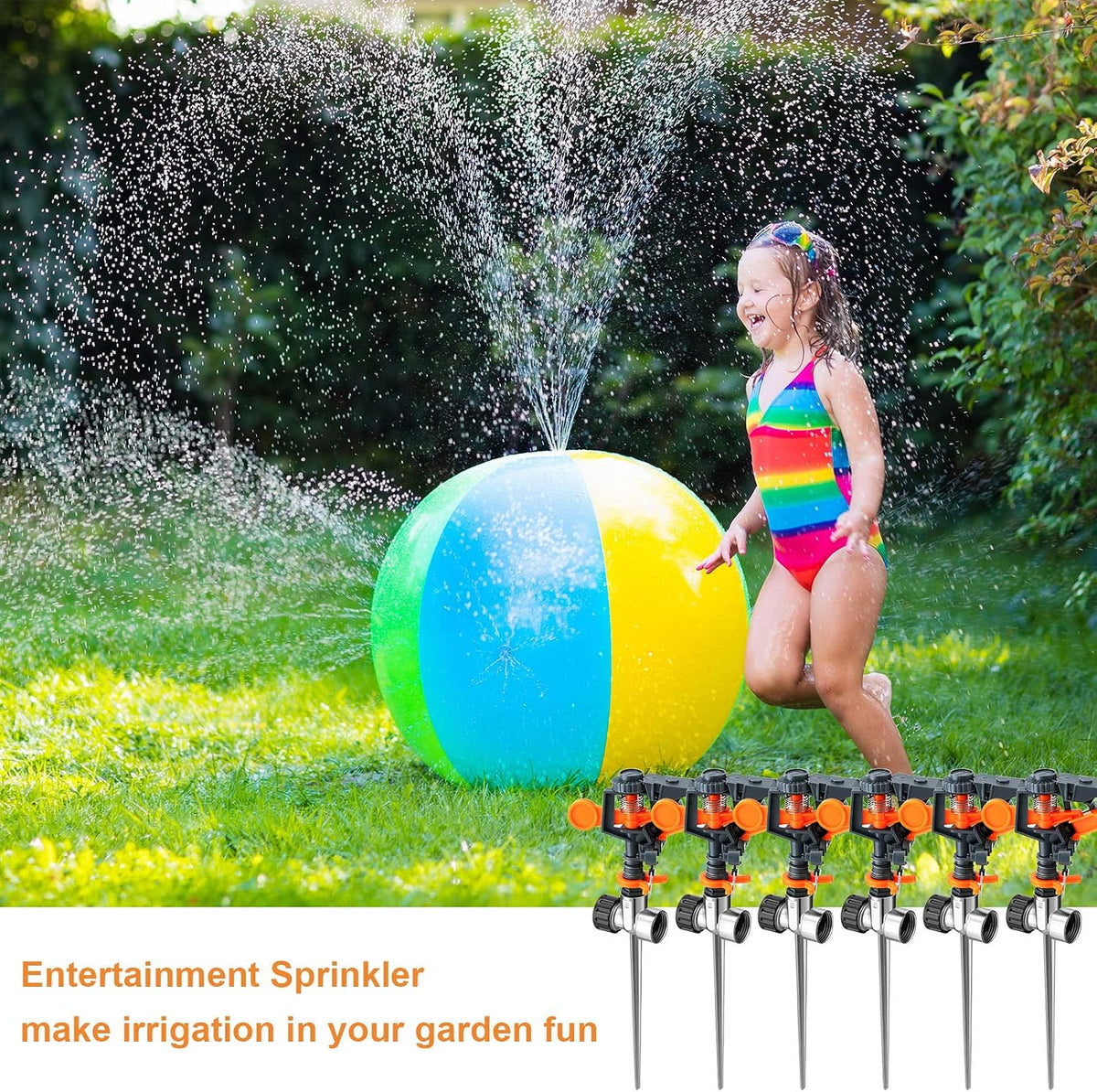 6 Pack Pulsating Sprinklers with Metal Spike, 360° Adjustable Rotating Impact Sprinkler Large Area Coverage Sprinklers for Yard Lawn Garden Above Ground Sprinkler System (Black and Orange)