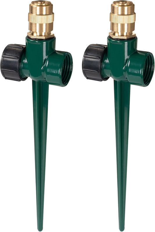 2 Pack Metal Lawn Sprinkler for Yard, Automatic Brass Garden Water Sprinklers on Spike Base, Adjustable 360 Degree Sprinkler Nozzle for Large Area Coverage Grass Patio Irrigation