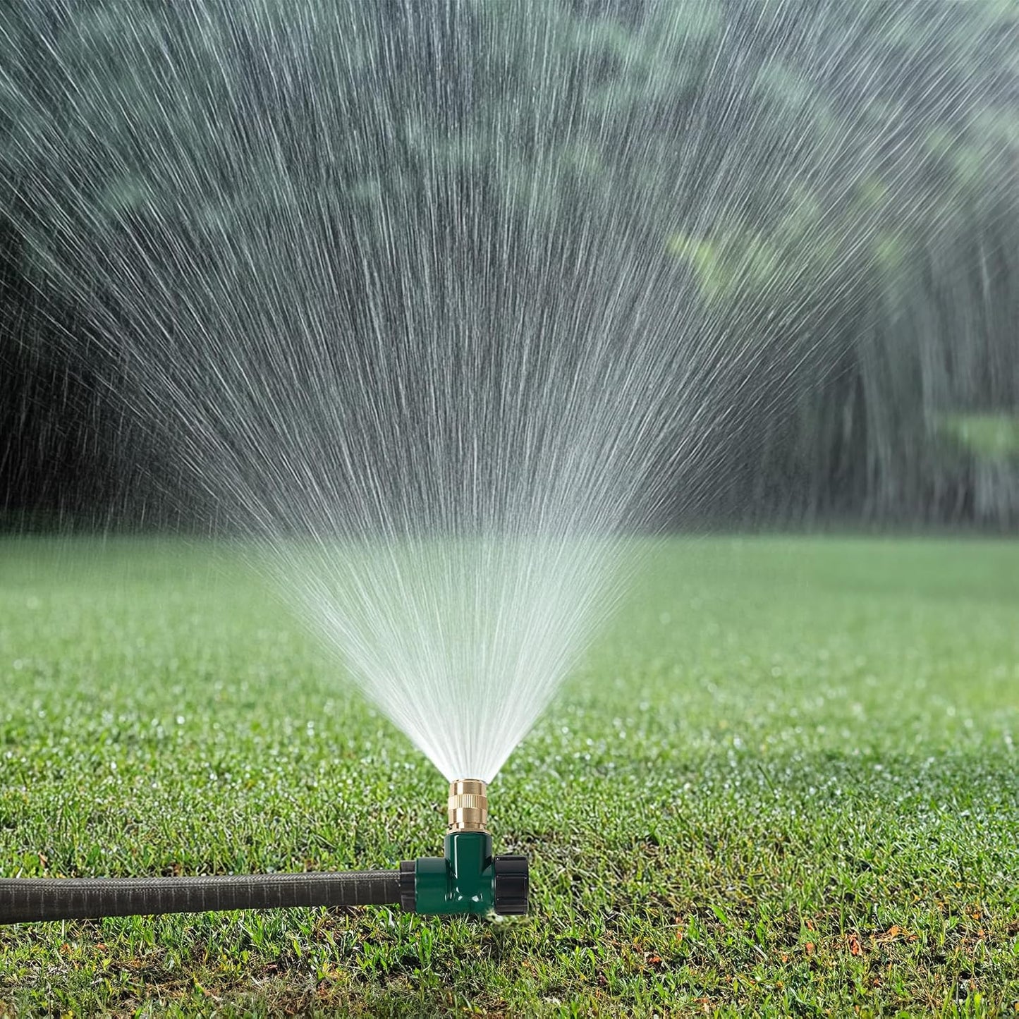 2 Pack Metal Lawn Sprinkler for Yard, Automatic Brass Garden Water Sprinklers on Spike Base, Adjustable 360 Degree Sprinkler Nozzle for Large Area Coverage Grass Patio Irrigation