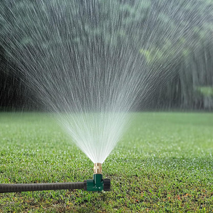 2 Pack Metal Lawn Sprinkler for Yard, Automatic Brass Garden Water Sprinklers on Spike Base, Adjustable 360 Degree Sprinkler Nozzle for Large Area Coverage Grass Patio Irrigation