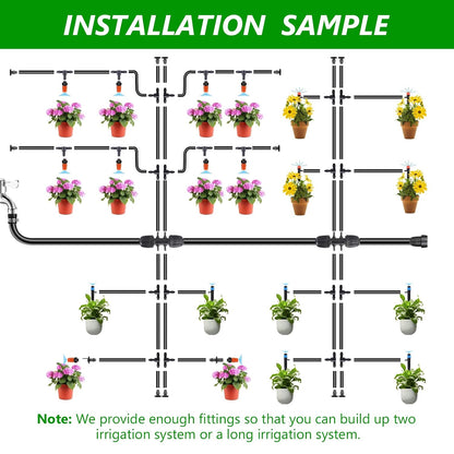 256FT Automatic Drip Irrigation System Kit,Automatic Garden Watering Misting System for Greenhouse, Yard, Plant ，Lawn with 1/2 inch Hose 1/4 inch Distribution Tubing and Accessories