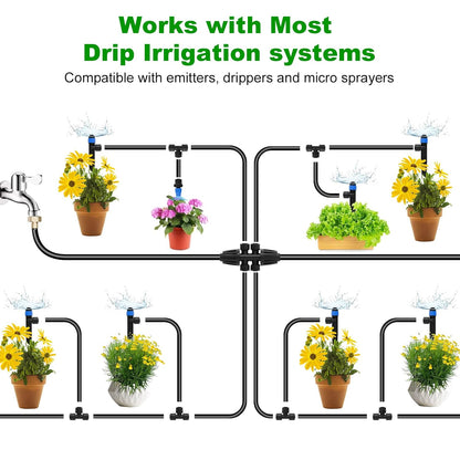 256FT Automatic Drip Irrigation System Kit,Automatic Garden Watering Misting System for Greenhouse, Yard, Plant ，Lawn with 1/2 inch Hose 1/4 inch Distribution Tubing and Accessories