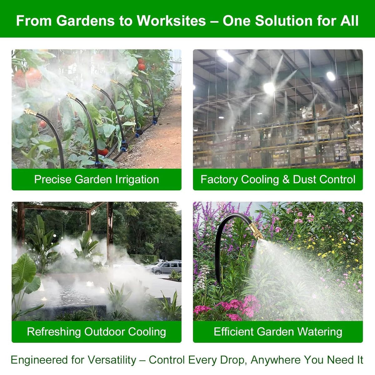 256FT Automatic Drip Irrigation System Kit,Automatic Garden Watering Misting System for Greenhouse, Yard, Plant ，Lawn with 1/2 inch Hose 1/4 inch Distribution Tubing and Accessories