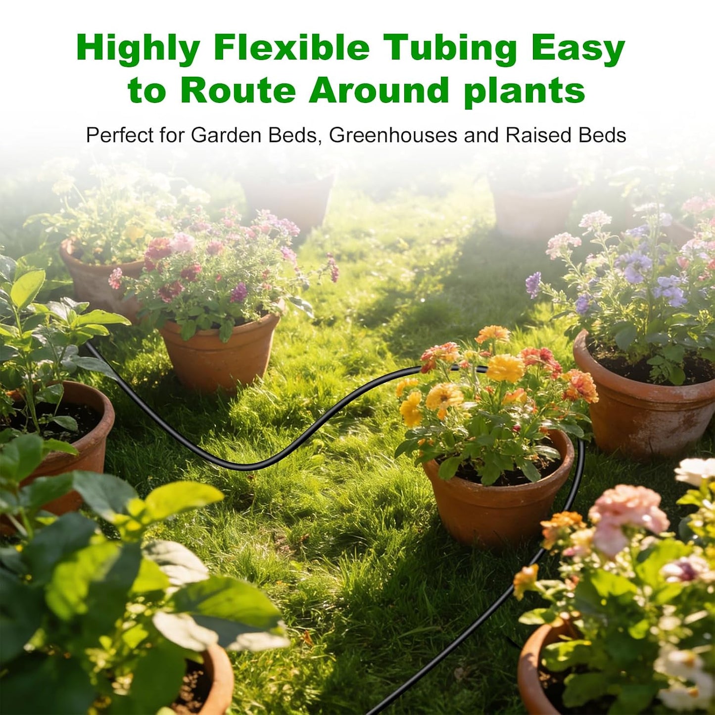 256FT Automatic Drip Irrigation System Kit,Automatic Garden Watering Misting System for Greenhouse, Yard, Plant ，Lawn with 1/2 inch Hose 1/4 inch Distribution Tubing and Accessories