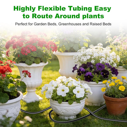 256FT Automatic Drip Irrigation System Kit,Automatic Garden Watering Misting System for Greenhouse, Yard, Plant ，Lawn with 1/2 inch Hose 1/4 inch Distribution Tubing and Accessories