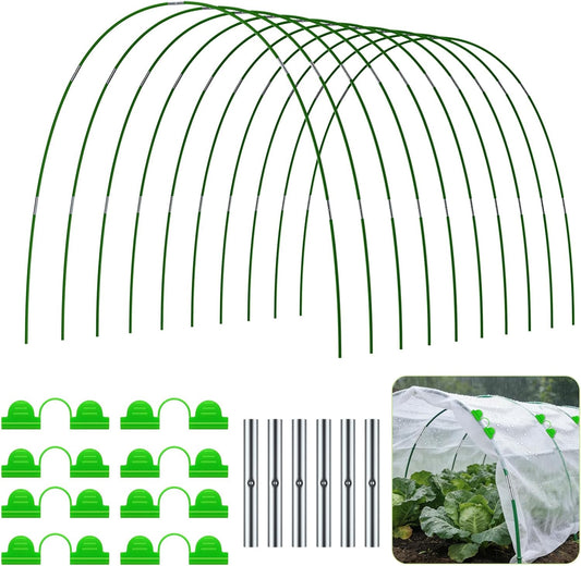 60 Pcs Garden Hoops for Raised Beds, 10 Sets of 8 ft Long Greenhouse Hoops Grow Tunnels, Rustproof Fiberglass Support Hoops Frame for Row Cover Garden Netting, DIY Plant Support Garden Stakes