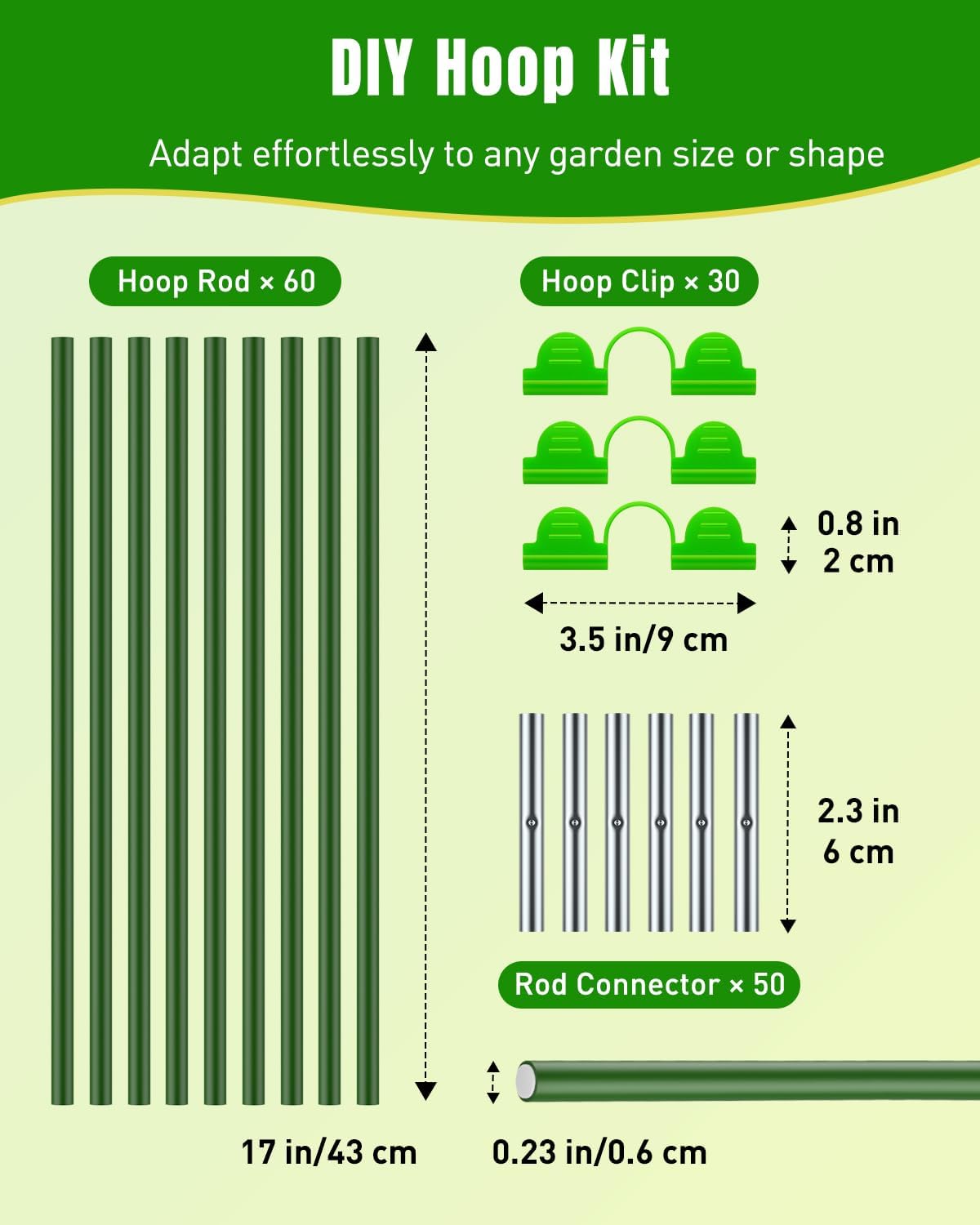 60 Pcs Garden Hoops for Raised Beds, 10 Sets of 8 ft Long Greenhouse Hoops Grow Tunnels, Rustproof Fiberglass Support Hoops Frame for Row Cover Garden Netting, DIY Plant Support Garden Stakes