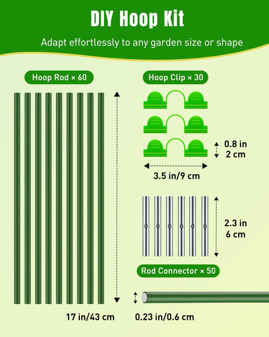 60 Pcs Garden Hoops for Raised Beds, 10 Sets of 8 ft Long Greenhouse Hoops Grow Tunnels, Rustproof Fiberglass Support Hoops Frame for Row Cover Garden Netting, DIY Plant Support Garden Stakes