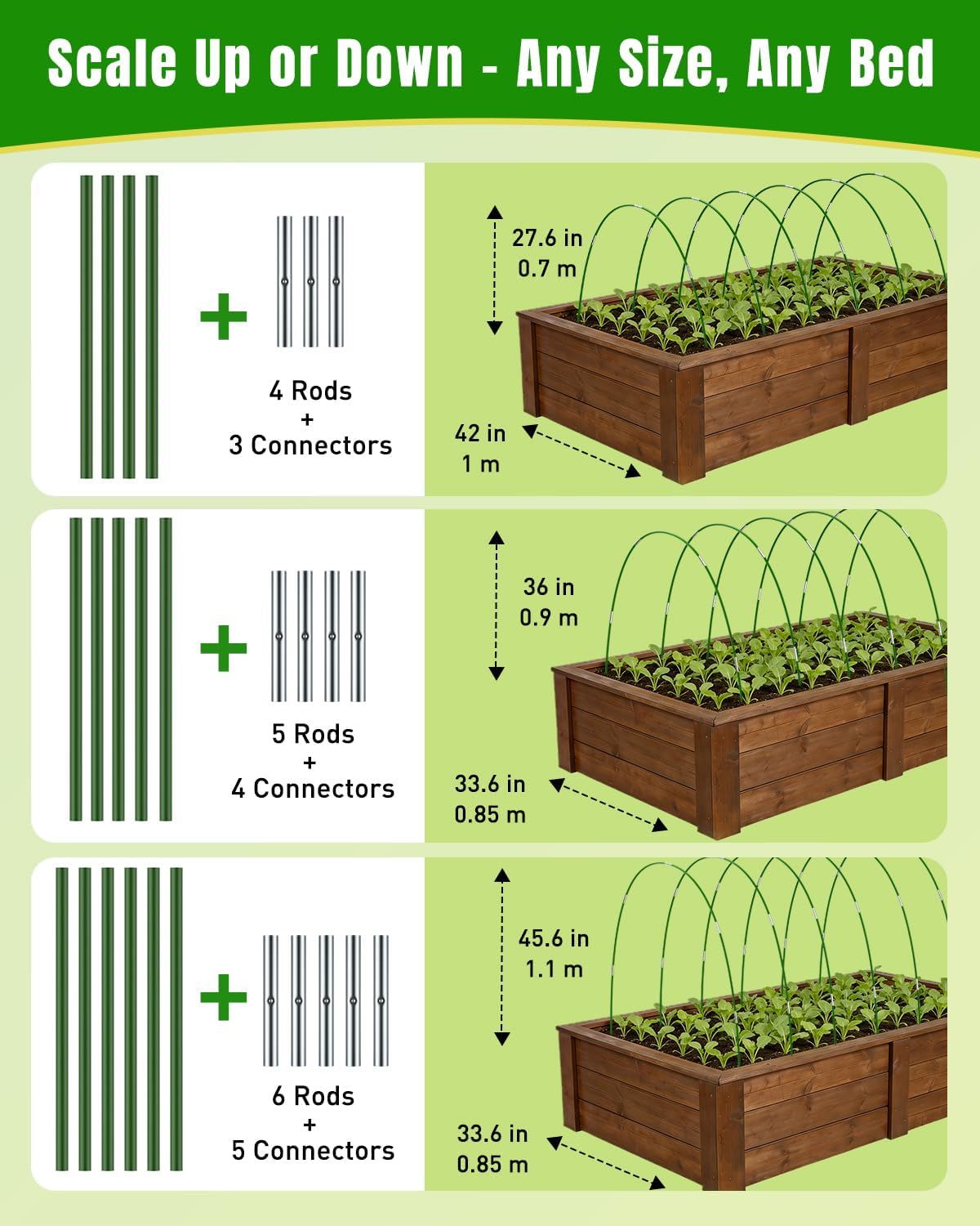 60 Pcs Garden Hoops for Raised Beds, 10 Sets of 8 ft Long Greenhouse Hoops Grow Tunnels, Rustproof Fiberglass Support Hoops Frame for Row Cover Garden Netting, DIY Plant Support Garden Stakes