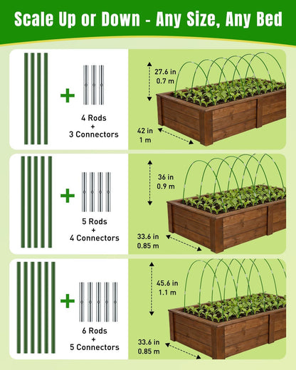 60 Pcs Garden Hoops for Raised Beds, 10 Sets of 8 ft Long Greenhouse Hoops Grow Tunnels, Rustproof Fiberglass Support Hoops Frame for Row Cover Garden Netting, DIY Plant Support Garden Stakes
