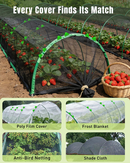 60 Pcs Garden Hoops for Raised Beds, 10 Sets of 8 ft Long Greenhouse Hoops Grow Tunnels, Rustproof Fiberglass Support Hoops Frame for Row Cover Garden Netting, DIY Plant Support Garden Stakes
