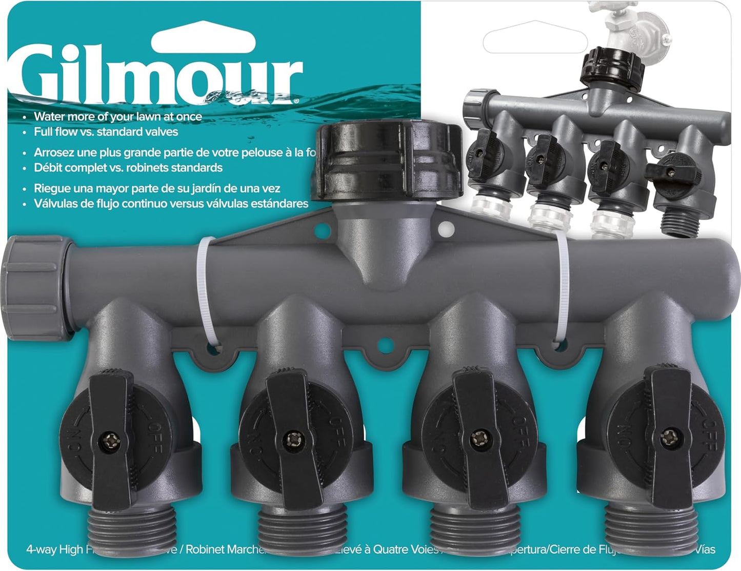 Heavy Duty 4 Way Garden Hose Splitter, Quad Water Hose Splitter with Shut Off Valve, Polymer Water Manifold