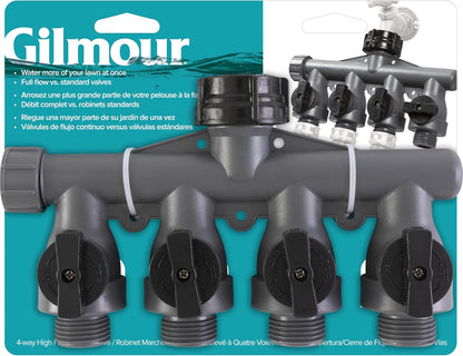 Heavy Duty 4 Way Garden Hose Splitter, Quad Water Hose Splitter with Shut Off Valve, Polymer Water Manifold