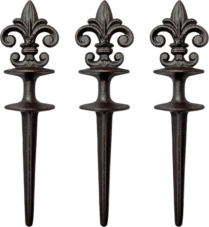 Antique Black Cast Iron Garden Fleur de lis Hose Guides, Set of 3. Strong and Decorative Hose Guide that Protects Your Plants and Provides Elegance to Your Garden