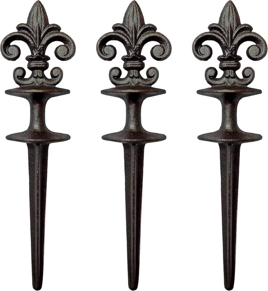 Antique Black Cast Iron Garden Fleur de lis Hose Guides, Set of 3. Strong and Decorative Hose Guide that Protects Your Plants and Provides Elegance to Your Garden