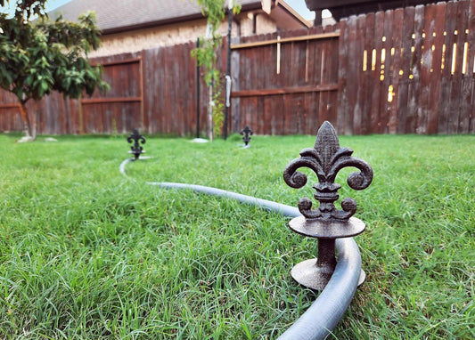 Antique Black Cast Iron Garden Fleur de lis Hose Guides, Set of 3. Strong and Decorative Hose Guide that Protects Your Plants and Provides Elegance to Your Garden