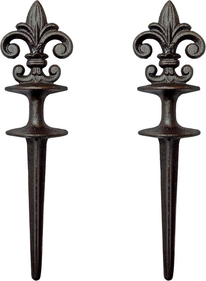 Antique Black Cast Iron Garden Fleur de lis Hose Guides, Set of 3. Strong and Decorative Hose Guide that Protects Your Plants and Provides Elegance to Your Garden