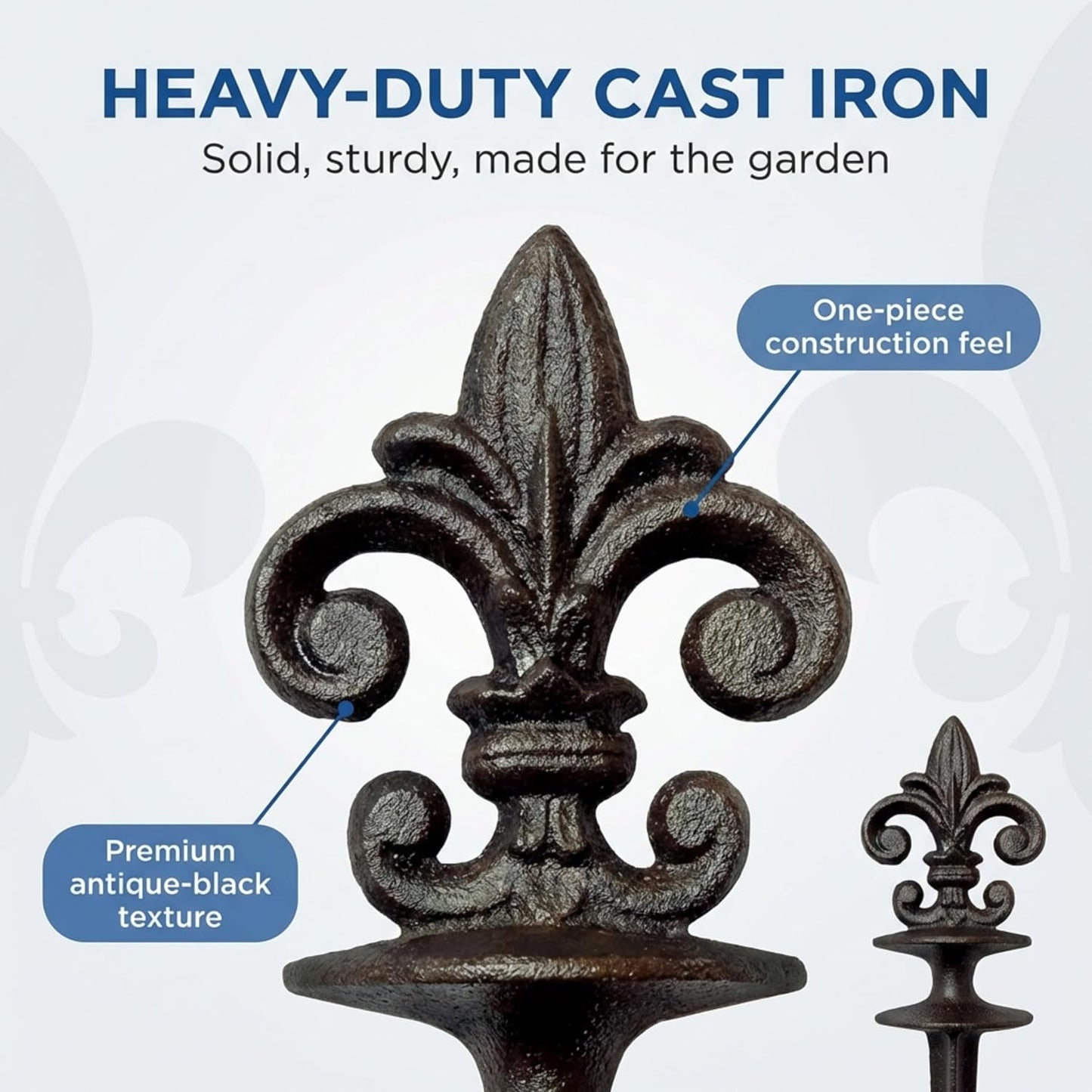 Antique Black Cast Iron Garden Fleur de lis Hose Guides, Set of 3. Strong and Decorative Hose Guide that Protects Your Plants and Provides Elegance to Your Garden