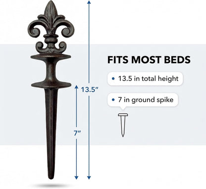 Antique Black Cast Iron Garden Fleur de lis Hose Guides, Set of 3. Strong and Decorative Hose Guide that Protects Your Plants and Provides Elegance to Your Garden