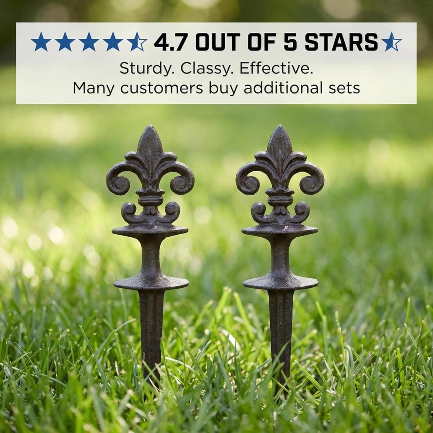 Antique Black Cast Iron Garden Fleur de lis Hose Guides, Set of 3. Strong and Decorative Hose Guide that Protects Your Plants and Provides Elegance to Your Garden