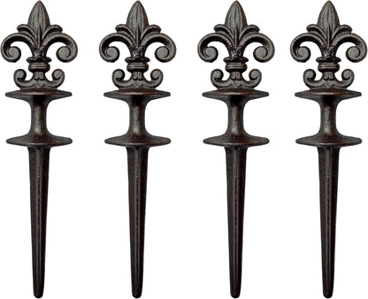 Antique Black Cast Iron Garden Fleur de lis Hose Guides, Set of 3. Strong and Decorative Hose Guide that Protects Your Plants and Provides Elegance to Your Garden
