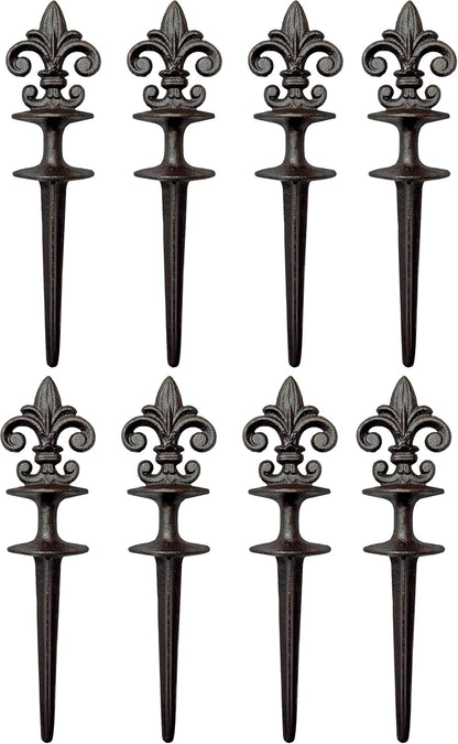 Antique Black Cast Iron Garden Fleur de lis Hose Guides, Set of 3. Strong and Decorative Hose Guide that Protects Your Plants and Provides Elegance to Your Garden