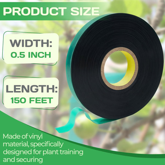 2Pcs Green Garden Tape,Total 300Ft 0.5" Plant Tape for Climbing Plants,Stretch Tie Tapes,Roll Plant Ties for Outdoor Plants,Suitable for Tomatoes Vegetables Flowers Branches Tree Support