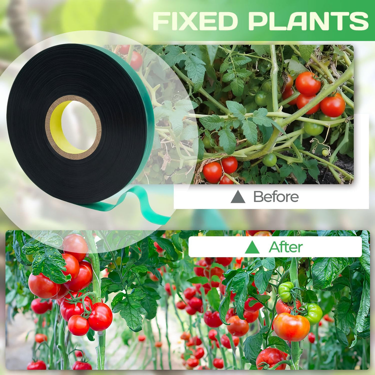 2Pcs Green Garden Tape,Total 300Ft 0.5" Plant Tape for Climbing Plants,Stretch Tie Tapes,Roll Plant Ties for Outdoor Plants,Suitable for Tomatoes Vegetables Flowers Branches Tree Support