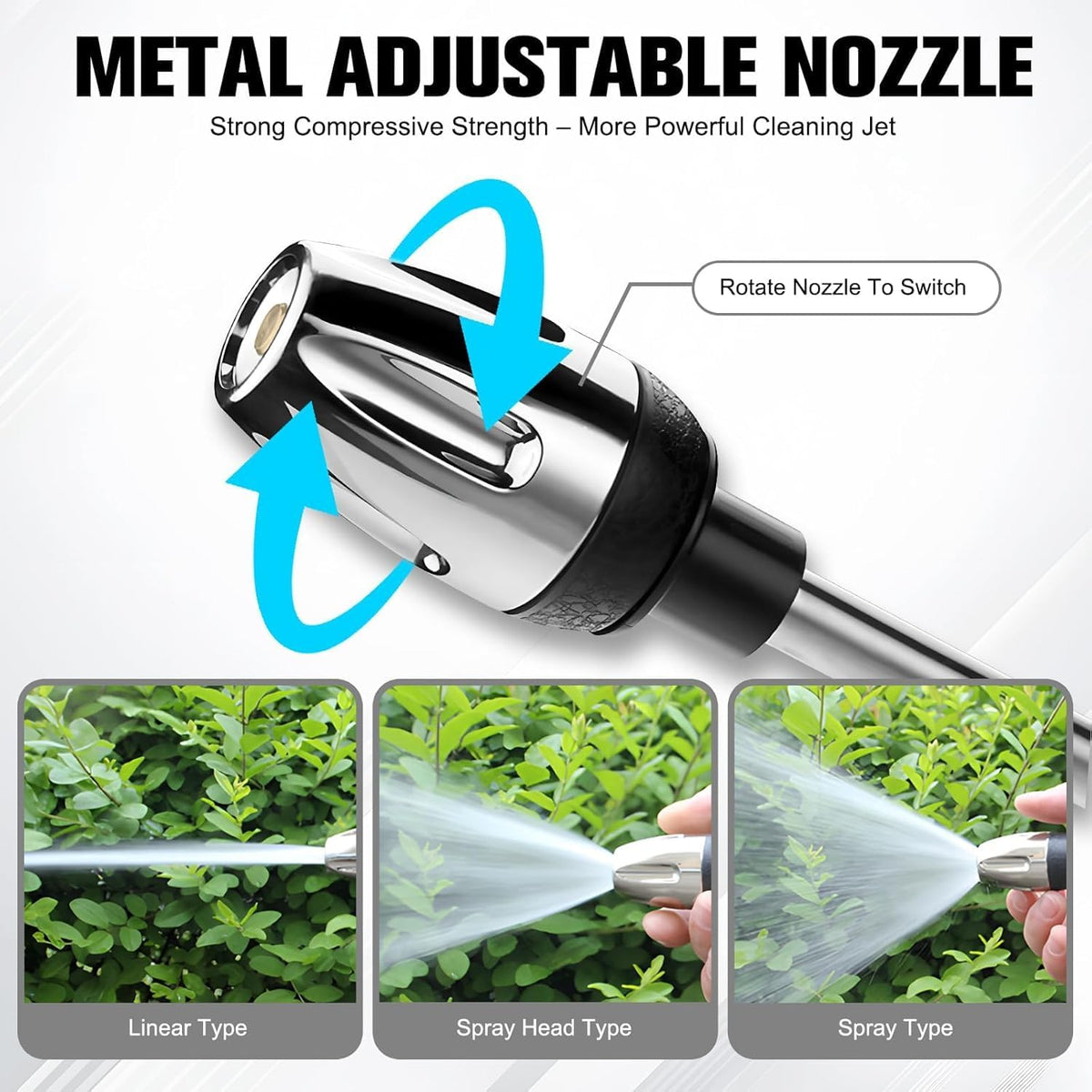Pressure Washer Spray Nozzle, Heavy Duty Garden Hose Nozzle, Multi Function Lawn & Garden Watering Sprayer, 360° Rotating for Three Spray Modes, Effortless Dirt & Stain Removal(1 Set)