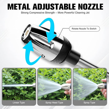 Pressure Washer Spray Nozzle, Heavy Duty Garden Hose Nozzle, Multi Function Lawn & Garden Watering Sprayer, 360° Rotating for Three Spray Modes, Effortless Dirt & Stain Removal(1 Set)