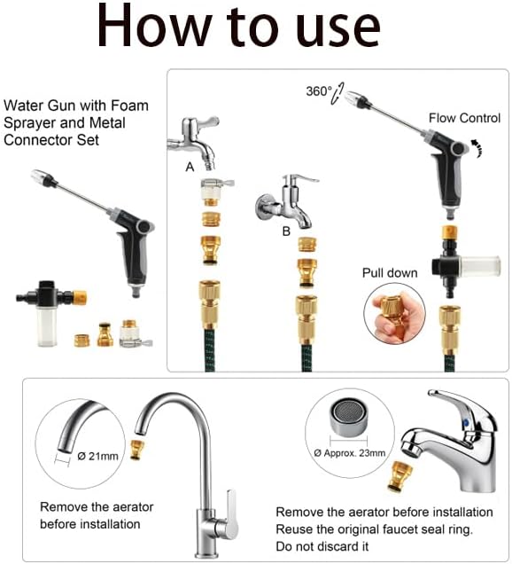 Pressure Washer Spray Nozzle, Heavy Duty Garden Hose Nozzle, Multi Function Lawn & Garden Watering Sprayer, 360° Rotating for Three Spray Modes, Effortless Dirt & Stain Removal(1 Set)