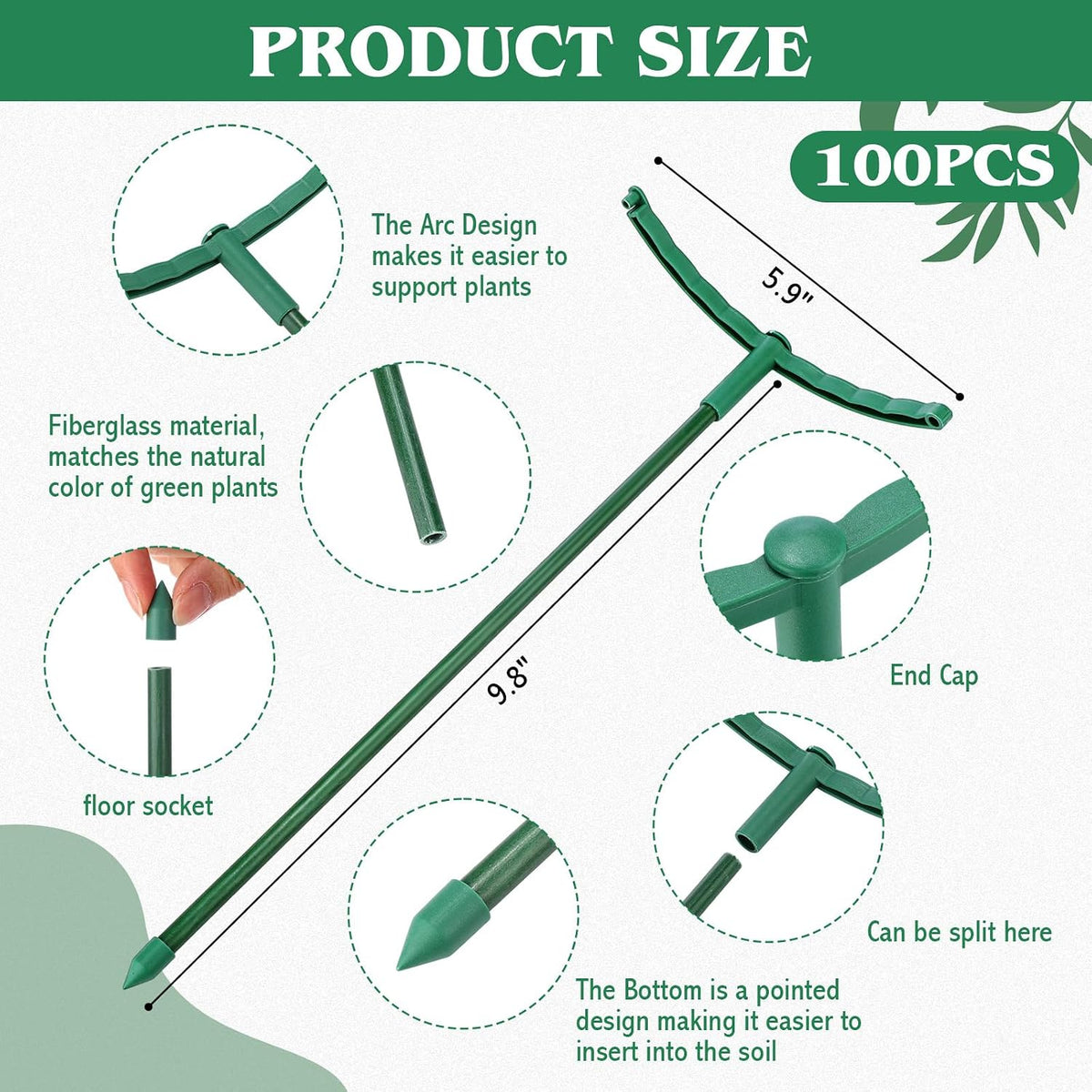 100 Pcs Plant Support Stake 5.9" W X 9.8" H Half Round Plant Cage Stackable Garden Flower Support for Indoor Outdoor Flower Vegetable Tomato Peony Monstera Hydrangea Climbing Plants