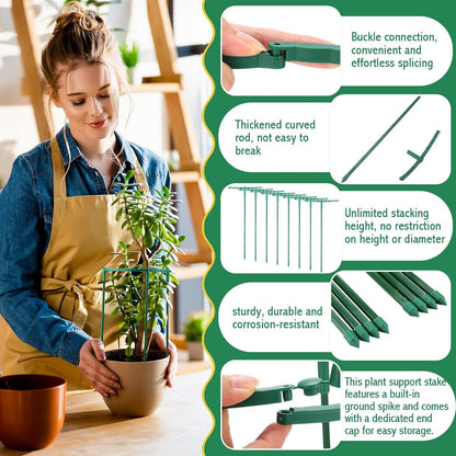 100 Pcs Plant Support Stake 5.9" W X 9.8" H Half Round Plant Cage Stackable Garden Flower Support for Indoor Outdoor Flower Vegetable Tomato Peony Monstera Hydrangea Climbing Plants