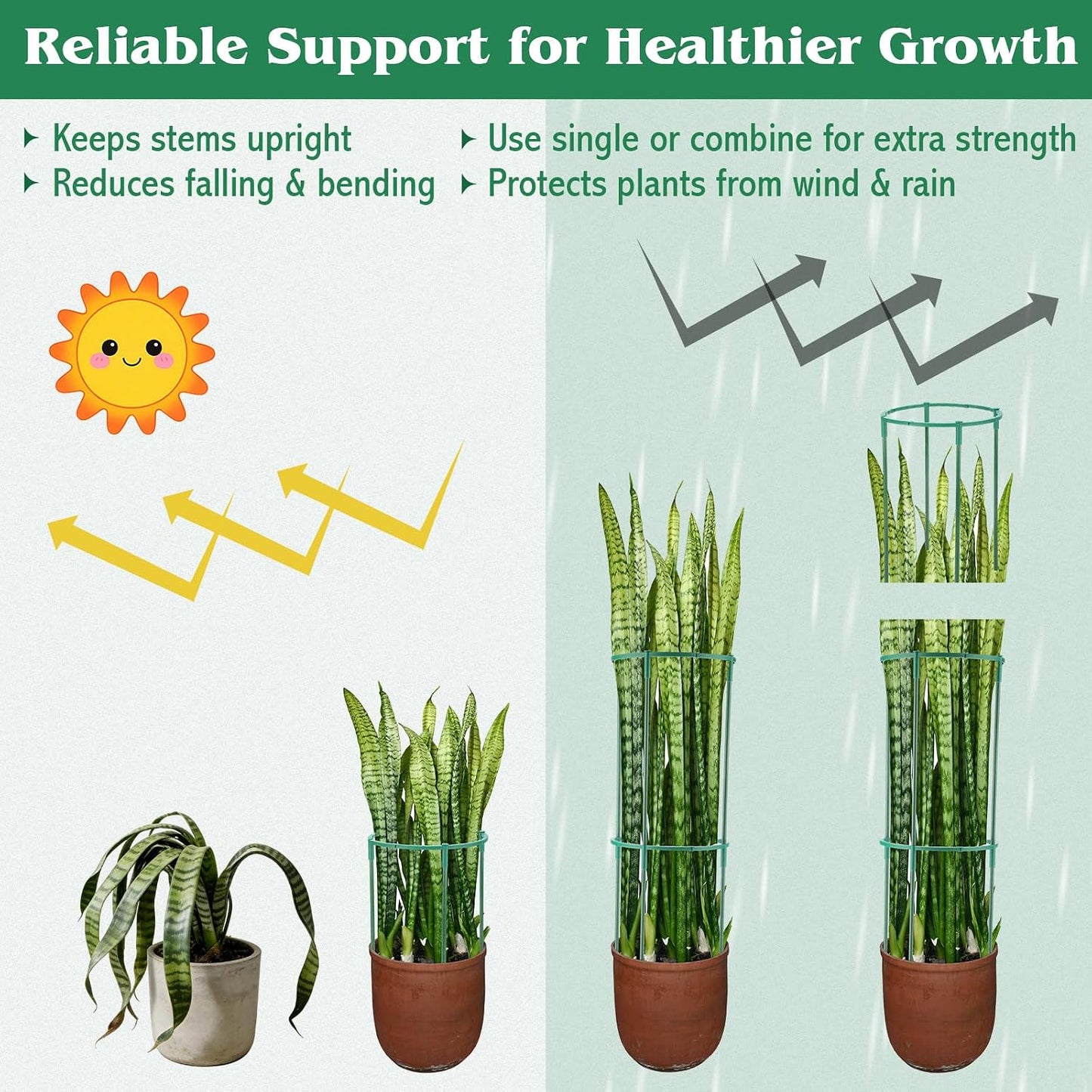100 Pcs Plant Support Stake 5.9" W X 9.8" H Half Round Plant Cage Stackable Garden Flower Support for Indoor Outdoor Flower Vegetable Tomato Peony Monstera Hydrangea Climbing Plants