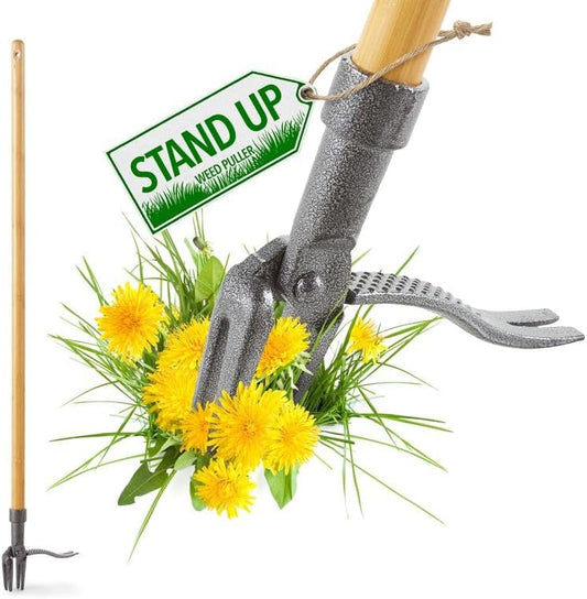 Stand Up Weed Puller Tool, Heavy Duty Weeding Tool with Long Handle for Crabgrass and Dandelion Removal, Standing Weed Puller for Gardening Projects, Hand Weeder Remover Tool