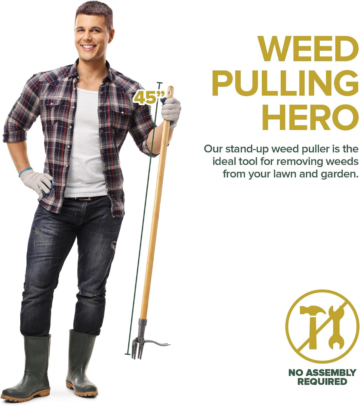 Stand Up Weed Puller Tool, Heavy Duty Weeding Tool with Long Handle for Crabgrass and Dandelion Removal, Standing Weed Puller for Gardening Projects, Hand Weeder Remover Tool