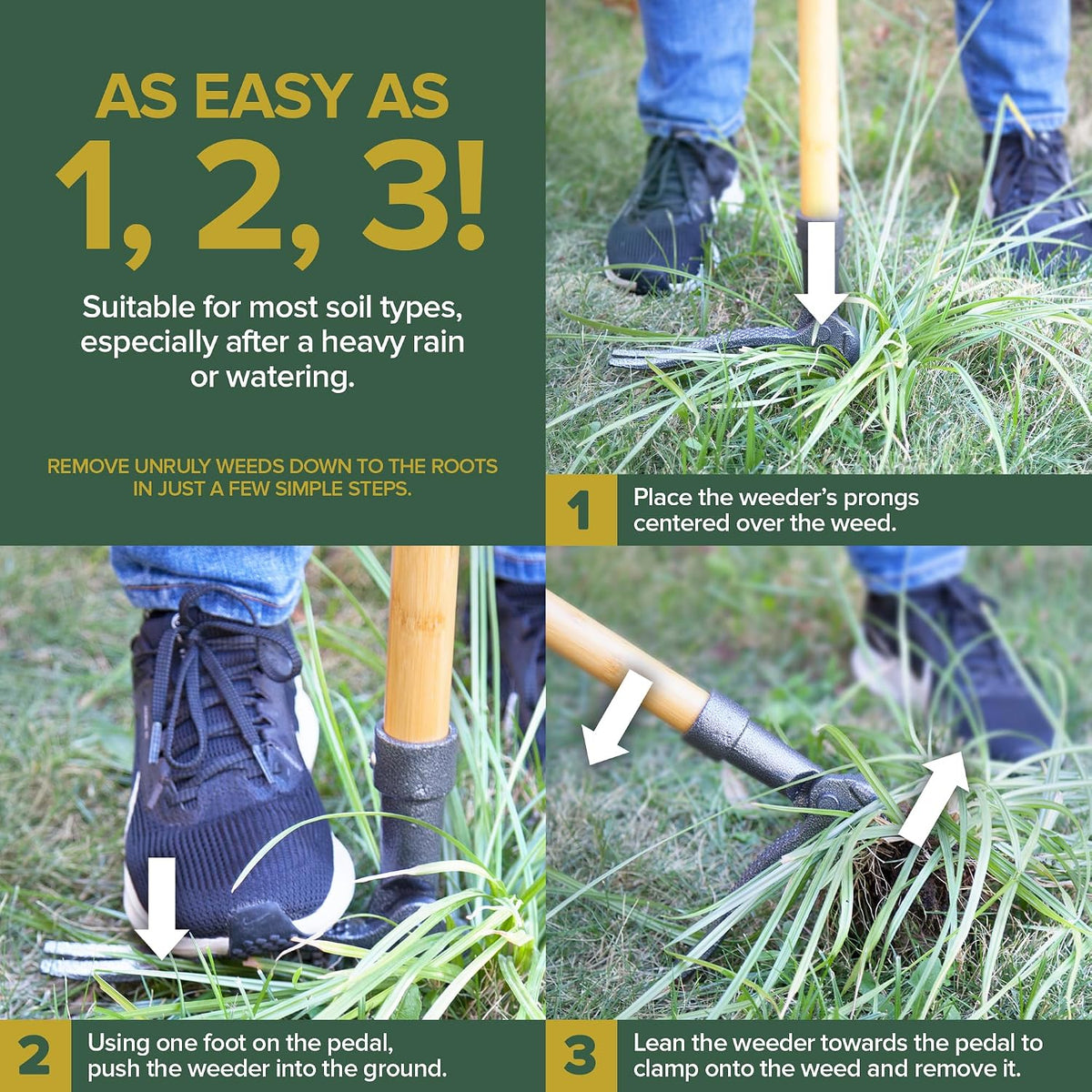 Stand Up Weed Puller Tool, Heavy Duty Weeding Tool with Long Handle for Crabgrass and Dandelion Removal, Standing Weed Puller for Gardening Projects, Hand Weeder Remover Tool