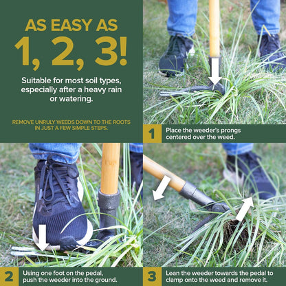Stand Up Weed Puller Tool, Heavy Duty Weeding Tool with Long Handle for Crabgrass and Dandelion Removal, Standing Weed Puller for Gardening Projects, Hand Weeder Remover Tool