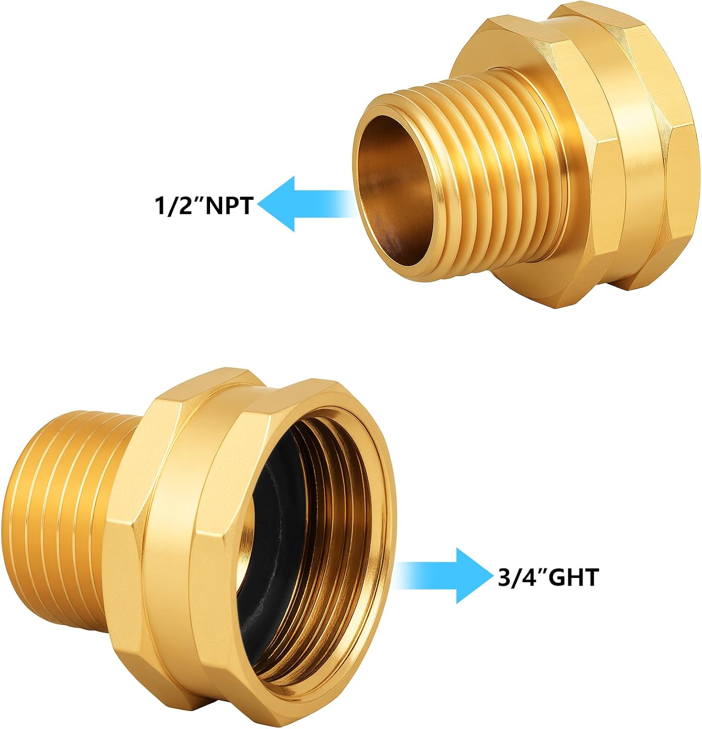 Brass Garden Hose Adapter,1/2"NPT Male to 3/4"GHT Female Fittings
