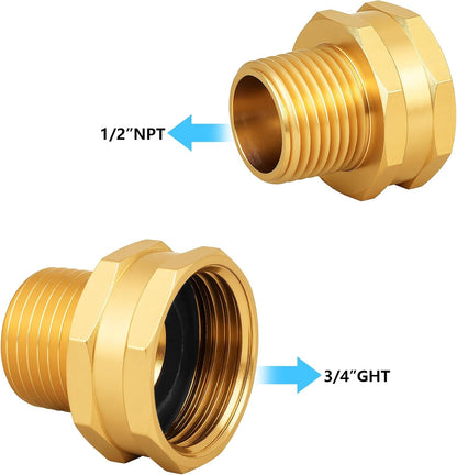 Brass Garden Hose Adapter,1/2"NPT Male to 3/4"GHT Female Fittings